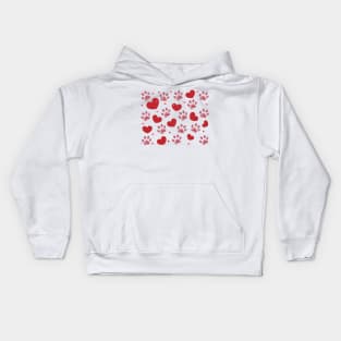 Dog paw print with red hearts Kids Hoodie